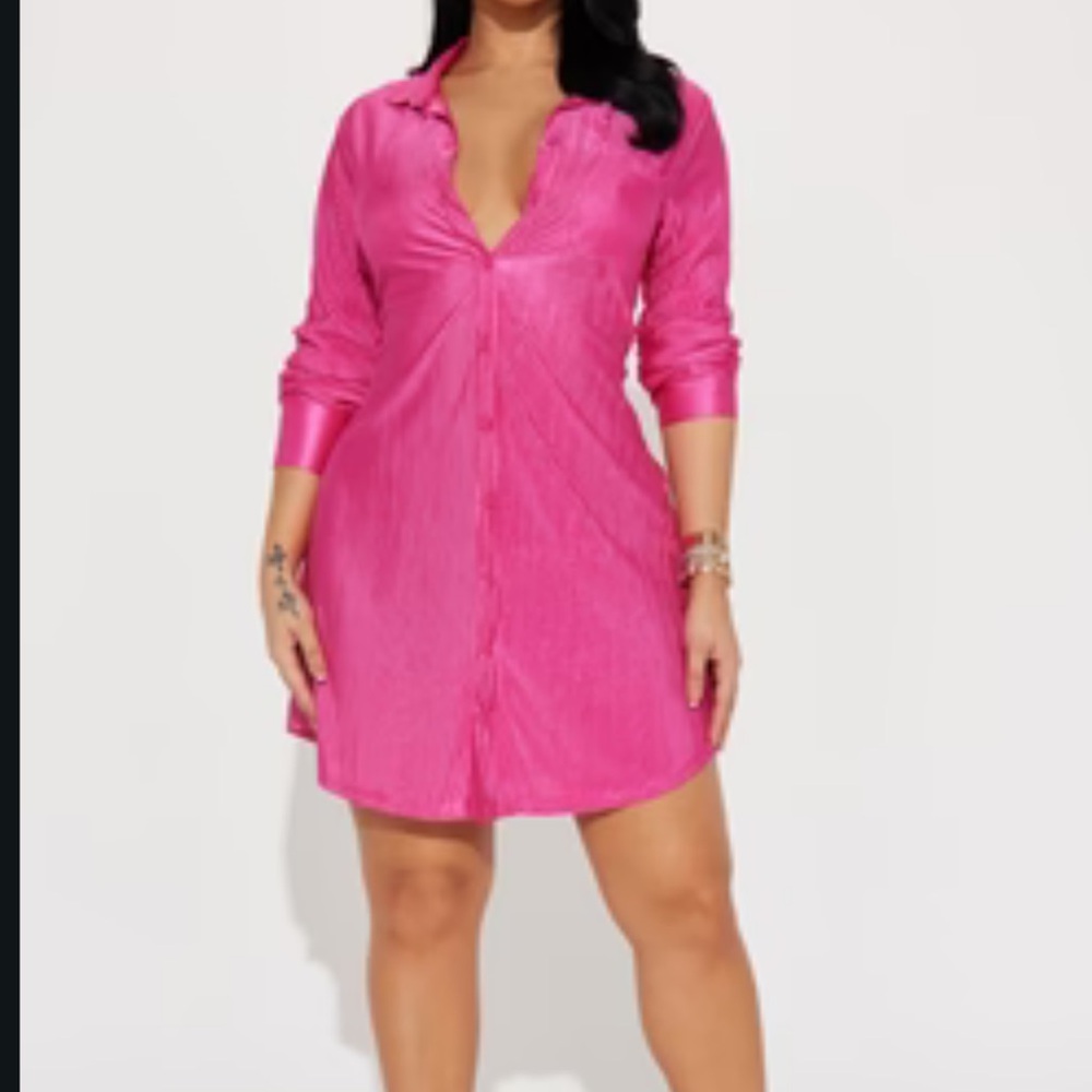 Fashion Nova Pink Button-Up Dress